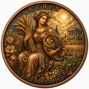 Pièce de monnaie ronde en cuivre fin .999 de 1 <span class=keywords><strong>oz</strong></span>, <span class=keywords><strong>Ceres</strong></span> Démeter, déesse grecque et romaine de l'agriculture et de la récolte, en relief, pour exposition, décoration ou cadeau - Product Image 1