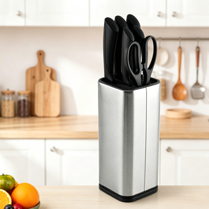 7 PCS Kitchen <b>Knife</b> <b>Set</b> Stainless Steel Black Non Stick Coated <b>Knives</b> with Stainless Steel <b>Knife</b> Block and Kitchen Scissors - Product Image 2