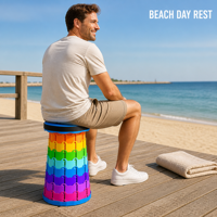 Siège pliant Rainbow Leisure avec rangement pour serviette, pour la plage de Pebble Beach, les points de vue côtiers, les coquillages, la promenade, le quai et comme tabouret