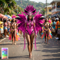 Costume de performance Samba Rio Carnival 2027 avec soutien-gorge à armatures, plumes, strass, tenue de mardi, coiffe aile magenta, sur mesure en usine