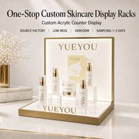 Support de présentation de produits de soin de la peau en acrylique rétroéclairé par LED avec cadre en métal doré, écologique, de luxe, à plusieurs niveaux, piédestal transparent personnalisé