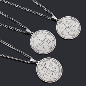 Collier Wowei transfrontalier homme style européen et américain en cuivre et diamant, motif cercle magique des sept anges gravé, sportif, en bambou - Product Image 4