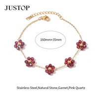 Bracelet à breloques JUSTOP Fleur d'Opale Rouge Grenade en Acier Inoxydable Plaqué Or 18K PVD, Chaîne à Maillons Tendance, Idéal pour Fête, Unisexe, Cadeau
