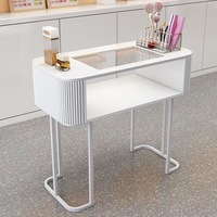 Table de manucure style Ins avec armoire latérale, bureau de salon de manucure moderne en verre, ensemble de poste de travail pour technicien en ongles