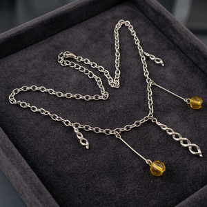 Minimalist 925 Silver Chain Necklace with Yellow Crystal <b>Beads</b> Silver Vintage Everyday Wear Women's Gift Jewelry - Product Image 4