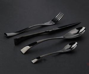 Posate nere 24 pezzi in acciaio inox Set cucchiai forchette e coltello <span class=keywords><strong>cena</strong></span> <span class=keywords><strong>per</strong></span> festa di famiglia matrimonio - Product Image 2