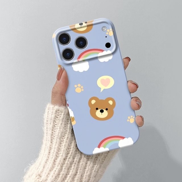 Cute Little Bear Full Cover Phone case Case Glossy Hard Shell Film Lens Phone Case Blanks for iPhone 17 16 15 Pro Max