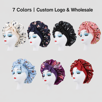 Gorro de Dormir de Satén con Estampado Floral de Rosas al por Mayor para Mujer, Gorro de Noche Voluminoso con Cinta Ancha y Cierre de Lazo, Logotipo Personalizado, Transpirable