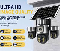 Caméra de sécurité solaire PTZ à triple objectif sans fil 4G, 3 écrans HD, vision nocturne couleur