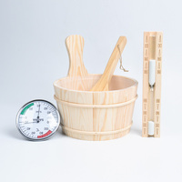 Aksesori Sauna Liner Mewah Set Ember Kayu Pinus dan Sendok/Pengatur Waktu Pasir/Jam Sauna/Thermohygrometer