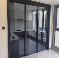 Porte coulissante en aluminium à rupture de pont thermique, double vitrage trempé, design minimaliste, isolation phonique pour hôpital et hôtel