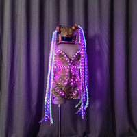 Costume LED Cyber Rave - Costume intégral lumineux avec capuche et masque - Masque de renard qui brille dans le noir et costume LED - Tenue de rave avec fibres optiques
