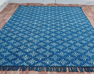 Indigo Block Print Cotton Kilim <b>Rug</b> <b>Boho</b> Bedside Area Carpet Handmade Floor <b>Rug</b> Home Decor - Product Image 4