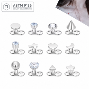 Bijou de <span class=keywords><strong>piercing</strong></span> microdermique en titane G23 plaqué or, ancre dermique à filetage interne avec zircon, idéal pour bijoux de corps de mariage - Product Image 1