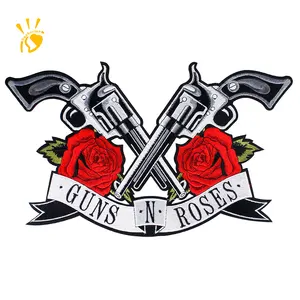 Motorcycle Racing Patches Guns N Roses Embroidery Fabric Patches Iron on Backpack Applique for Jacket Customized