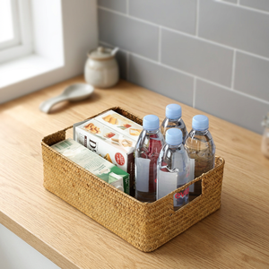 Natural Seagrass Storage <b>Basket</b> Rectangle With Handles For Sundries Organization Simple Style Woven <b>Basket</b> - Product Image 2
