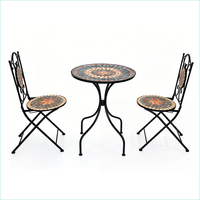 Ensemble de table et deux chaises de jardin en mosaïque pour balcon, cour ou terrasse, combinaison trois pièces en métal pour jardin sur le toit
