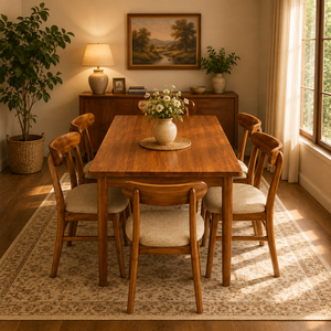 Ensemble de salle à manger en bois de style moderne du milieu du siècle, avec chaises à dossier plein, 7 pièces, écologique, durable, pour restaurant et maison - Product Image 1