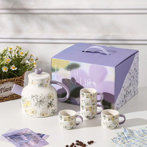 Novelty Gifts Flower <b>Tea</b> Pot <b>Set</b> Ceramic Coffee <b>Set</b> Vintage <b>Tea</b> <b>Set</b> with Wood Tray - Product Image 3