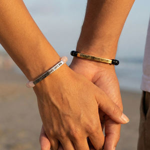 Bracelets de <span class=keywords><strong>distance</strong></span> pour couple Go2boho, perles de quartz rose et d'onyx noir avec barre gravée, ne laissez pas les jours difficiles gagner, <span class=keywords><strong>cadeau</strong></span> - Product Image 3