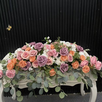 PPS Vente en gros de chemin de table en soie personnalisé, arrangement floral artificiel romantique rose et violet, centre de table pour décoration de mariage