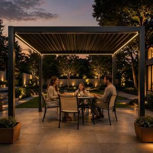 Pergola en aluminium doublement étanche, pergola à protection intégrale contre la pluie pour les zones à climat humide, pergola à lamelles en aluminium avec structure électrique - Product Image 1
