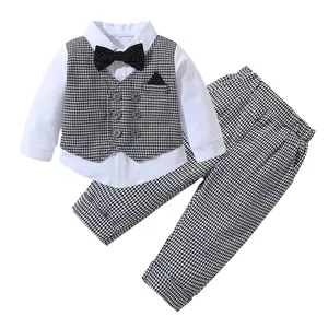 Kids Excellent Quality Boutique British Style Gentleman Spring Fall Baby Boy Clothes Suit Set