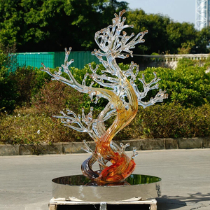 Vàng trong nhà nhựa vẽ tay tùy chỉnh kích thước điêu khắc cây trừu tượng trang trí khách sạn sang trọng - Product Image 5