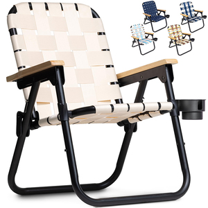 Chaise de jardin pliable en aluminium léger tressé avec sangle en PP, chaise de plage de loisirs d'extérieur avec accoudoirs et plusieurs couleurs - Product Image 2
