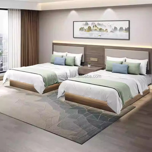 Complete Hotel Bedroom Furniture Sets Wood Queen King Bed Frame <b>With</b> Headboard Nightstand <b>Desk</b> Wardrobe for 3 Star Hotel Project - Product Image 1