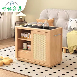 Shulin Solid Wood Tea Cabinet With Storage 3 Compartments 1 <b>Drawer</b> Nordic Style Living Room <b>Side</b> <b>Table</b> - Product Image 1