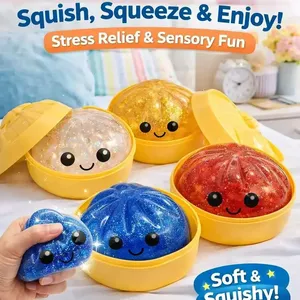 Plush Steamed Bun Squeeze Toy Simulation Bao Stress Relief Fidget Toy <b>Beads</b> Sparkles Soft Squishy Sensory Decompression - Product Image 1