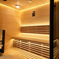 Sauna extérieur Alphas en forme de cube avec douche, chauffage à vapeur, en bois massif, pour salle de sport, villa, parc, avec fenêtres à traverses