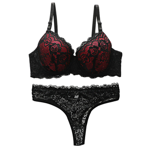 Set di Lingerie in Pizzo per Donna Wildness, <span class=keywords><strong>Reggiseno</strong></span> <span class=keywords><strong>Push</strong></span>-<span class=keywords><strong>up</strong></span> <span class=keywords><strong>Rosso</strong></span> e Nero con Perizoma, Intimo Seducente per la Notte - Product Image 1
