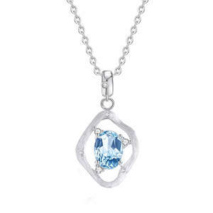 Collier pendentif géométrique brossé en argent sterling 925, 9 pierres précieuses naturelles, bijoux en cristal pour femmes - Product Image 1