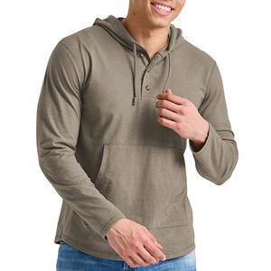 Custom Lightweight Cotton Jersey Button up Hoodie Wholesale Screen Print Plain Cotton Hooded Long Sleeve <strong>Mens</strong> <strong>Henley</strong> <strong>T</strong> <strong>Shirt</strong> - Product Image 4