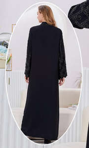 عباءة مخملية سوداء مزينة بالأحجار الكريمة، ملابس إسلامية فاخرة، ملابس شتوية، عباءة للمرأة المسلمة - Product Image 4