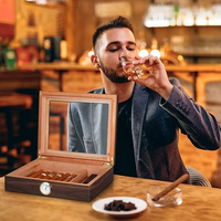 Boîte à cigares en bois de cèdre avec dessus en verre, hygromètre et humidificateur, capacité de 25 cigares, boîte de rangement en bois pour cigares