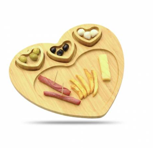Plateau de service en <span class=keywords><strong>bambou</strong></span> OEM en forme de cœur à 3 compartiments avec 3 compartiments séparés pour les sauces - Product Image 2