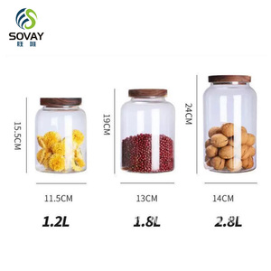 Homay 1200ml 1800ml 2800ml <strong>Large</strong> Glass <strong>Jar</strong> Food Storage <strong>Jar</strong> Spectacle Bottle <strong>with</strong> Acacia <strong>Lid</strong> and Custom <strong>Lid</strong> - Product Image 5