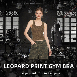 Camiseta sin mangas con estampado de leopardo para mujer, top corto de punto elástico para fitness y entrenamiento - Product Image 2