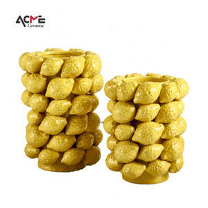 Florero de cerámica <span class=keywords><strong>con</strong></span> forma de fruta para decoración interior, jarrón creativo y personalizado de limón amarillo para decoración artística - Product Image 1