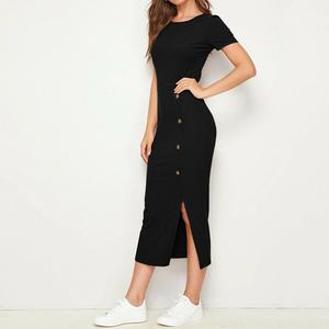 ชุดเดรสปาร์ตี้ผ้าออร์แกนิคแบบมีกระดุมผ่าชายเสื้อเข้ารูปสำหรับฤดูร้อน - Product Image 4