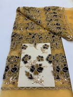 Tissu en dentelle de velours français brodé de luxe NI.AI avec perles et sequins, tissu en dentelle de velours nigérian avec pierres pour robes