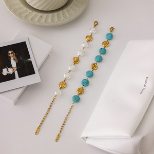 Turquoise Beaded <b>Bracelet</b> Zinc Alloy Round <b>Ball</b> Design Women's Jewelry Fashion Accessory - Product Image 3