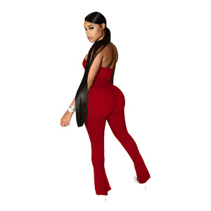 2026 nuevo KJ nuevo verano <span class=keywords><strong>Mujer</strong></span> logotipo personalizado Hip Wrap <span class=keywords><strong>mono</strong></span> sin tirantes hendidura sin mangas espalda descubierta Bodycon mamelucos <span class=keywords><strong>mujer</strong></span> <span class=keywords><strong>mono</strong></span> - Product Image 5