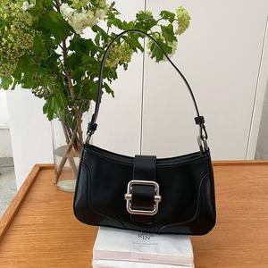 Retro Style Women's Shoulder Bag Black Hard Shell With Buckle <b>Lock</b> Summer 2024 Everyday Use - Product Image 1