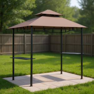 Gazebo para Exteriores Color Café de 8' X 5' con 2 Estantes Laterales, Pérgola, Toldo, Refugio - Product Image 2