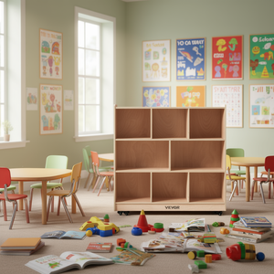 Armoire de rangement pour salle de classe en contreplaqué à 8 sections de 36 pouces de haut avec roulettes Armoires pour enfants d'âge préscolaire avec étagères - Product Image 2