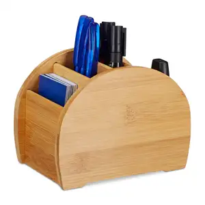 Boîte de rangement de bureau en gros, porte-crayon, organisateur à distance en bambou, porte-stylo, organisateur avec 4 compartiments
